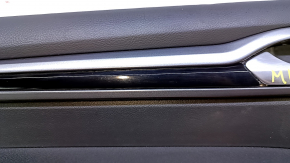 Door trim card rear left Ford Fusion mk5 17-19 black leather with black cloth insert, red stitching, armrest black leather, molding gray structure with black gloss, dents, abrasions, scratches