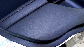 Door trim card rear left Ford Fusion mk5 17-19 black leather with black cloth insert, red stitching, armrest black leather, molding gray structure with black gloss, dents, abrasions, scratches