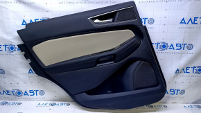 Door trim card rear left Ford Edge 15-18 black with beige insert cloth, armrest black leather, scratches, abrasions, dent