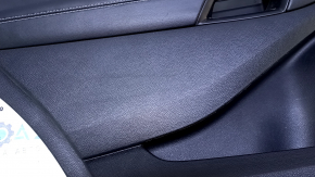 Door trim card rear left Ford Edge 19-23 black Titanium, insert and armrest black leather, white stitching, dent, bump, scuff, scratches, abrasions