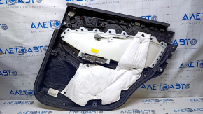 Door trim card rear left Ford Edge 19-23 black Titanium, insert and armrest black leather, white stitching, dent, bump, scuff, scratches, abrasions