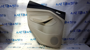 Door trim card rear left Ford C-max MK2 13-18 beige with beige insert plastic, armrest beige leather, scratches, abrasions