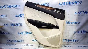 Door trim card rear left Lincoln MKC 15- beige with beige insert leather, armrest dark brown leather, insert wood structure, chrome, dents, scuffs
