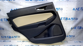 Door trim card rear left Ford Edge 15-18 black with beige insert leather, armrest black leather, scratches, abrasions, scuffs, dents