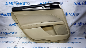 Door trim card rear left Ford Fusion mk5 13-16 beige with beige insert cloth, armrest beige leather, molding gray structure, dent, scuffs, scratches, for dry cleaning