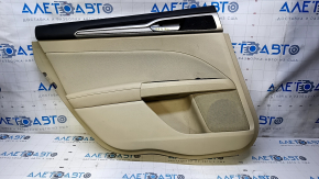Door trim card rear left Ford Fusion mk5 13-16 beige with beige insert cloth, armrest beige leather, molding gray structure, dent, abrasions, scratches, pokes, whitened plastic