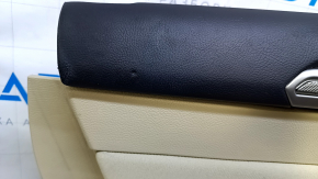 Door trim card rear left Ford Fusion mk5 13-16 beige with beige insert cloth, armrest beige leather, molding gray structure, dent, abrasions, scratches, pokes, whitened plastic