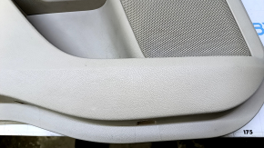 Door trim card rear left Ford Fusion mk5 13-16 beige with beige insert cloth, armrest beige leather, molding gray structure, dent, abrasions, scratches, pokes, whitened plastic