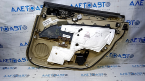 Door trim card rear left Ford Fusion mk5 13-16 beige with beige insert cloth, armrest beige leather, molding gray structure, dent, abrasions, scratches, pokes, whitened plastic
