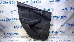 Door trim card rear left Ford Focus mk3 15-18 black with black insert plastic, armrest black plastic, handle black matte, under fur window lifter, scratches, abrasions, bump