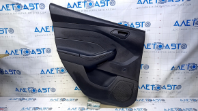 Door trim card rear left Ford Focus mk3 15-18 black with black insert plastic, armrest black plastic, handle black matte, under fur window lifter, scratches, abrasions
