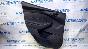 Door trim card rear left Ford Focus mk3 15-18 black with black insert plastic, armrest black plastic, handle black matte, under fur window lifter, scratches, abrasions