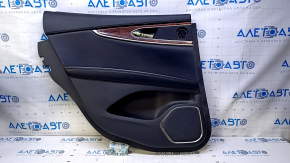 Door trim card rear left Lincoln MKX 16- black with black insert leather, armrest black leather, insert dark wood gloss, under the tweeter, dent, abrasions, scratches, pokes, breakage of the crepe