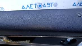 Door trim card rear left Lincoln MKX 16- black with black insert leather, armrest black leather, insert dark wood gloss, under the tweeter, dent, abrasions, scratches, pokes, breakage of the crepe