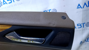 Door trim card rear left Lincoln MKC 15- brown with brown insert leather, armrest brown leather, molding light wood structure, dents, abrasions, scratches