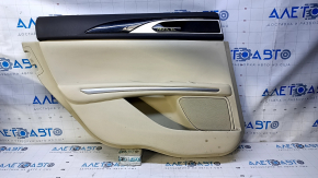 Door trim card rear left Lincoln MKZ 13-16 beige with beige insert leather, armrest beige leather, molding dark wood gloss, scuffs, scratches, for dry cleaning, scuffs, for dry cleaning