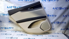 Door trim card rear left Lincoln MKX 16- beige with beige insert leather, brown armrest leather, insert temon wood structure, under the tweeter, scuff, dents, scratches