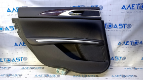 Door trim card rear left Lincoln MKZ 17-20 black with black insert leather, armrest black leather, insert dark wood gloss, under the tweeter, scratches, abrasions, broken fasteners
