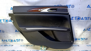 Door trim card rear left Lincoln MKZ 17-20 black with black insert leather, armrest black leather, insert dark wood gloss, under the tweeter, scratches, abrasions, bumps, broken fasteners