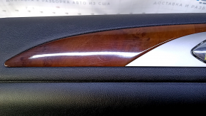 Door trim card rear left Lincoln MKZ 17-20 black with black insert leather, armrest black leather, insert dark wood gloss, under the tweeter, scratches, abrasions, bumps, broken fasteners