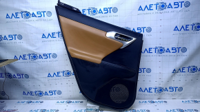 Door trim card rear left Lexus CT200h 11-17 black with orange insert leather, armrest orange leather, molding gray structure, scratches, abrasions, bump
