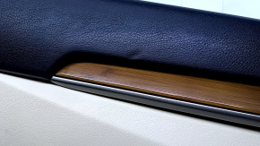 Door trim card rear left Lexus ES300h ES350 13-18 beige with beige insert leather, armrest beige leather, molding under wood gloss, dents, abrasions, scratches, whitened plastic