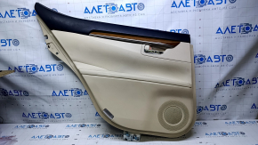 Door trim card rear left Lexus ES300h ES350 13-18 beige with beige insert leather, armrest beige leather, molding under wood gloss, dents, abrasions, scratches