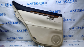 Door trim card rear left Lexus ES300h ES350 13-18 beige with beige insert leather, armrest beige leather, molding under wood gloss, dents, without illumination, abrasions, scratches, scuffs, dents, sw