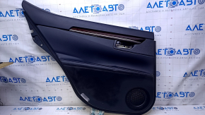 Door trim card rear left Lexus ES300h ES350 13-18 black with black insert leather, armrest black leather, molding dark wood gloss, dents, abrasions, scratches