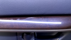 Door trim card rear left Lexus ES300h ES350 13-18 black with black insert leather, armrest black leather, molding dark wood gloss, dents, abrasions, scratches
