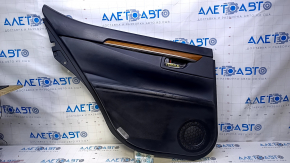 Door trim card rear left Lexus ES300h ES350 13-18 black with black insert leather, armrest black leather, molding light wood gloss, dents, scuffs, dented leather, abrasions, scratches