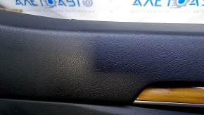 Door trim card rear left Lexus ES300h ES350 13-18 black with black insert leather, armrest black leather, molding light wood gloss, dents, scuffs, dented leather, abrasions, scratches