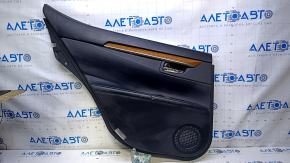Door trim card rear left Lexus ES300h ES350 13-18 black with black insert leather, armrest black leather, molding light wood gloss, dents, abrasions, scratches, nicks