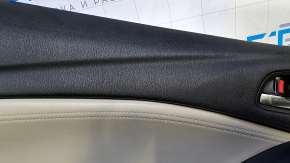 Door trim card rear left Mazda 6 13-15 Touring black gray insert leather, armrest black leather, molding gray gloss, dent, bump, abrasions, scratches