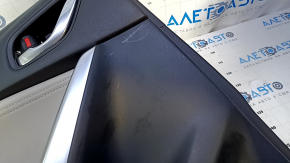 Door trim card rear left Mazda 6 13-15 Touring black gray insert leather, armrest black leather, molding gray gloss, dent, bump, abrasions, scratches