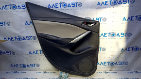 Door trim card rear left Mazda 6 13-15 Touring black gray insert leather, armrest black leather, molding gray gloss, dent, bump, abrasions, scratches