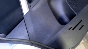 Door trim card rear left Toyota Rav4 13-18 black with black insert cloth, armrest black cloth, molding gray structure, carbon fiber trim, scuffs, scratches, nicks