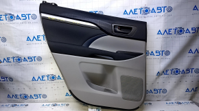 Door trim card rear left Toyota Highlander 14-16 gray with black insert cloth, armrest black cloth, molding gray structure, dent, scratches, abrasions, scuffs