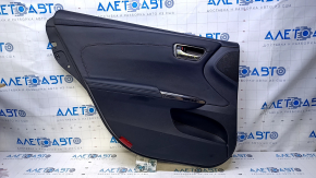 Door trim card rear left Toyota Avalon 13-18 black with black insert leather, armrest black leather, scratches, abrasions, dents, scuffs