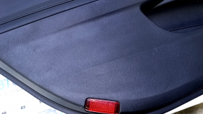 Door trim card rear left Toyota Avalon 13-18 black with black insert leather, armrest black leather, scratches, abrasions, dents, scuffs