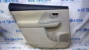 Door trim card rear left Toyota Prius V 12-17 beige with beige insert cloth, armrest beige cloth, scuffs, scratches, bumps, dents