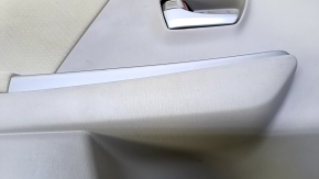 Door trim card rear left Toyota Prius V 12-17 beige with beige insert cloth, armrest beige cloth, scuffs, scratches, bumps, dents