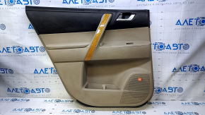 Door trim card rear left Toyota Highlander 08-13 beige with black insert leather, armrest beige leather, JBL, handle molding light wood, plastic turned white, scratches, scuffs, abrasions