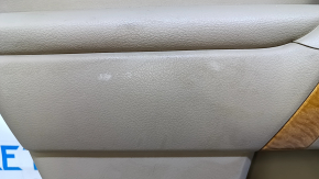 Door trim card rear left Toyota Highlander 08-13 beige with black insert leather, armrest beige leather, JBL, handle molding light wood, plastic turned white, scratches, scuffs, abrasions