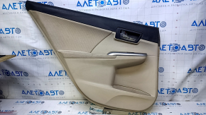 Door trim card rear left Toyota Camry v50 12-14 usa beige with beige insert cloth, armrest beige cloth, scratches, abrasions, dent, plastic turned white, for dry cleaning