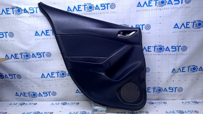 Door trim card rear left Mazda3 14-18 BM black with black insert cloth, armrest black plastic, scratches, abrasions