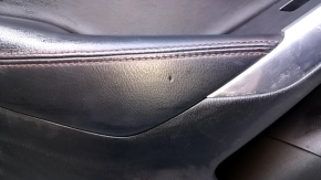 Door trim card rear left Mazda 6 13-15 grand touring black with black insert leather, armrest black leather red stitching, molding gray gloss, pokes, dents, scratches, abrasions