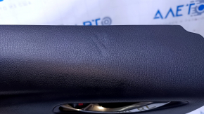 Door trim card rear left Mazda 6 13-15 grand touring black with black insert leather, armrest black leather red stitching, molding gray gloss, pokes, dents, scratches, abrasions