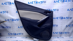 Door trim card rear left Mazda 6 13-15 Touring black gray insert cloth, armrest black leather, molding gray gloss, dent, abrasions, scratches