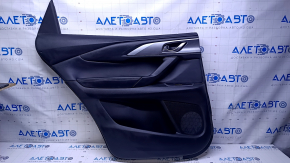 Door trim card rear left Mazda CX-9 16- black with black insert leather, armrest black leather, gray molding structure, scratches, abrasions, dents